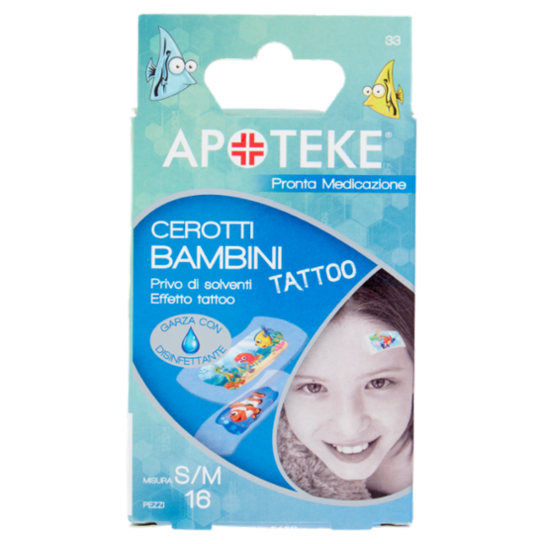 Apoteke Pronta Medicazione Cerotti Bambini Tattoo Misura S/M 16 pz