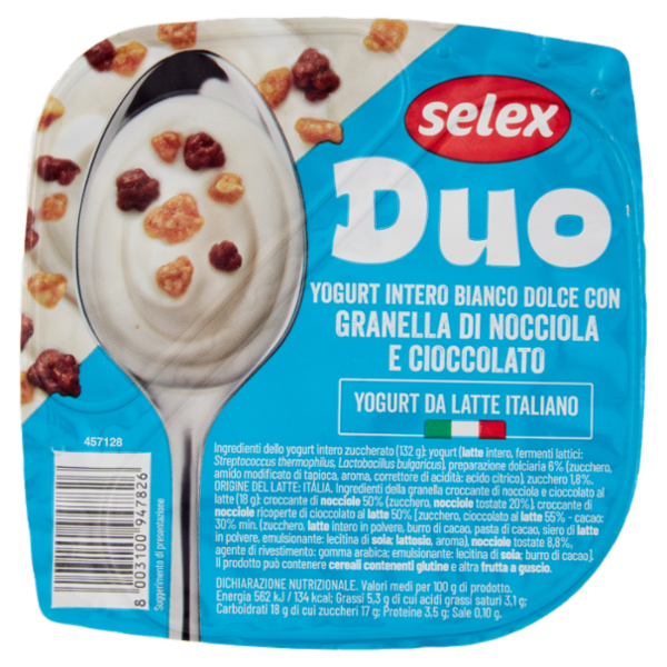 Selex Duo Yogurt Intero Bianco Dolce con Granella di Nocciole e Cioccolato 150 g