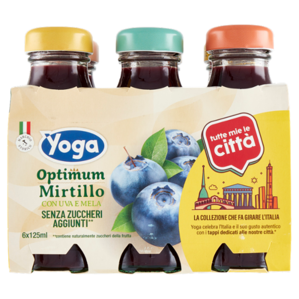 Yoga Optimum al Mirtillo con Uva e Mela Senza Zuccheri Aggiunti** 6 x 125 ml