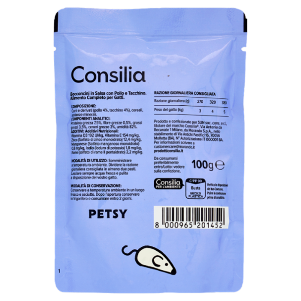 Consilia Petsy Gatto Bocconcini con Pollo e Tacchino 100 g