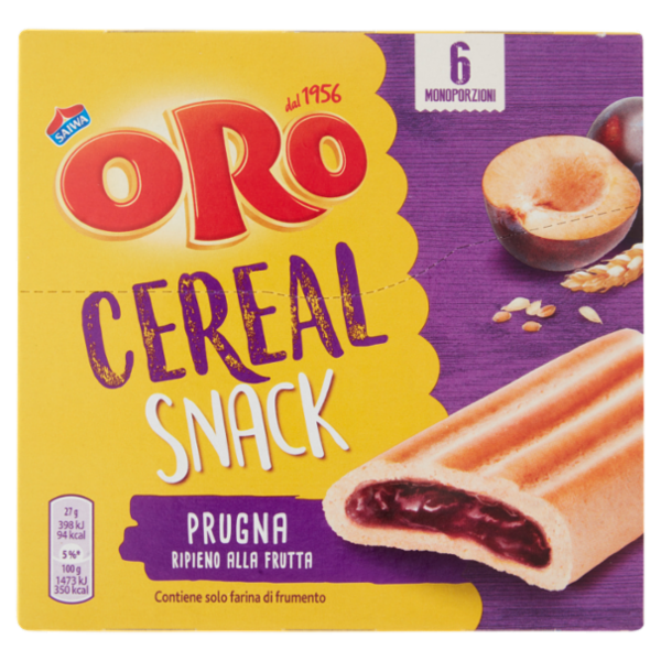 Oro Cereal Snack Prugna, soffice barretta con ripieno alla prugna - 162g