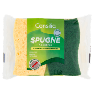 Consilia Spugne Abrasive In Pura Cellulosa Doppio Uso Con Antibatterico* 2 Pezzi