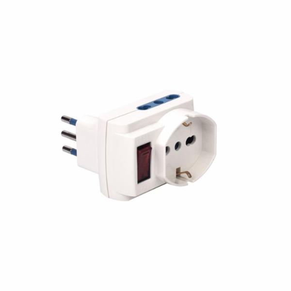 ADATTATORE MULTISIZE CON SPINA , 1 PRESA 10/16A , 2 PRESE 10-16A, INTERRUTTORE DI SICUREZZA, COLORE BIANCO