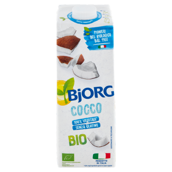 BJORG Latte di Cocco Bevanda Bio, 100% Ingredienti Vegetali, Senza Glutine, Prodotto in Italia, 1L