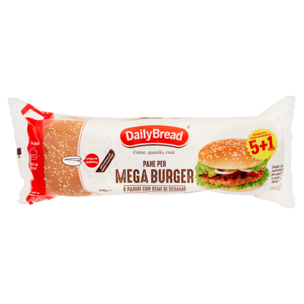 DailyBread Pane per Mega Burger Panini con Semi di Sesamo 6 x 75 g