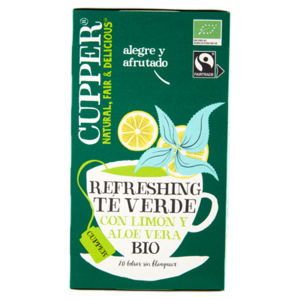 CUPPER Tè Verde al Limone Aloe Vera Bio Fairtrade, Tè con Gusto Vivace e Agrumato, 20 Bustine 37 g