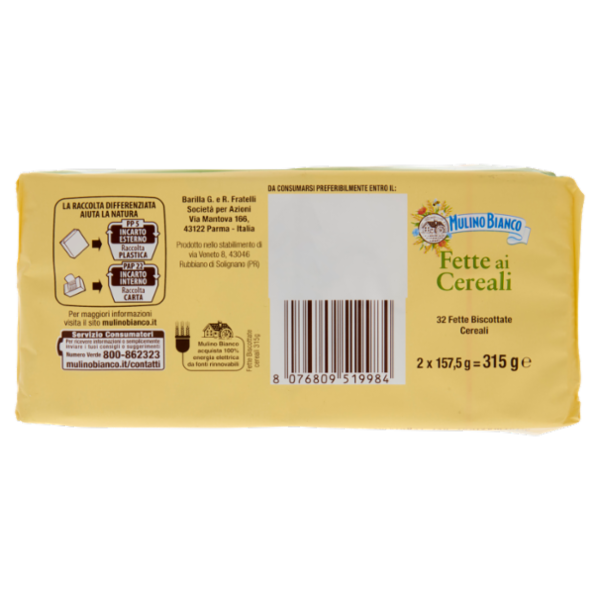Mulino Bianco Fette Biscottate ai Cereali 315g