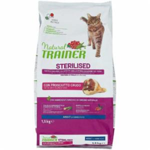Trainer Croccantini Natural Gatto Adulto Sterilizzato Prosciutto Crudo/Piselli 1,5Kg