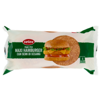 Selex Pane Per Maxi Hamburger Con Sesamo 4 Pezzi 300 g