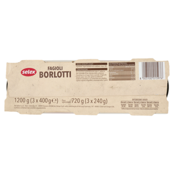 Selex Fagioli Borlotti Lessati 3x400 g