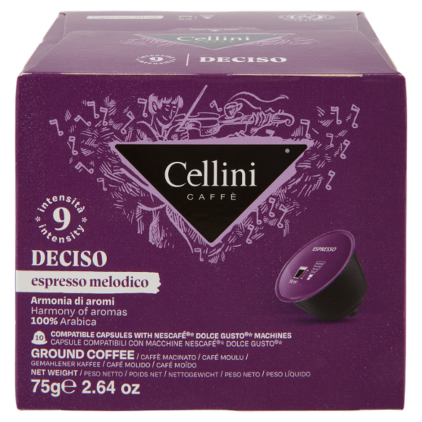 Cellini Caffè Deciso espresso melodico 10 Capsule Compatibili 75 g