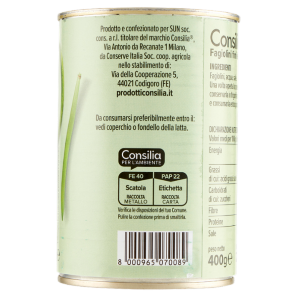 Consilia Fagiolini Fini Lessati 400 g