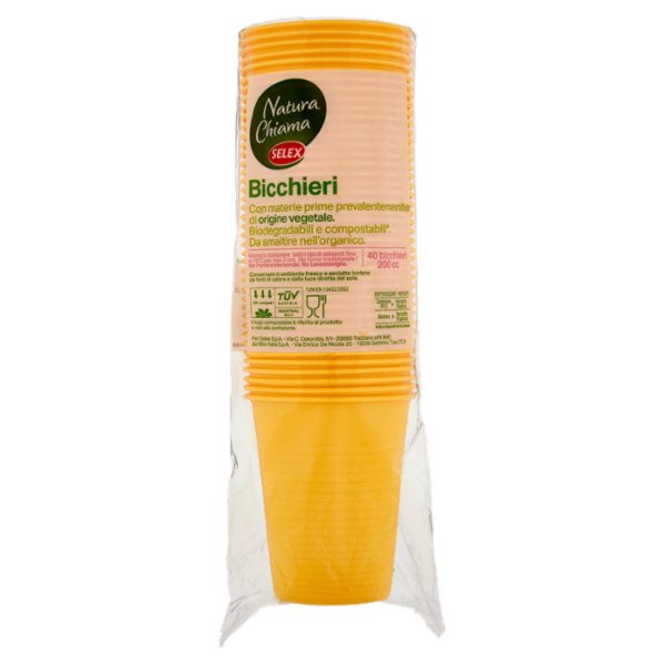 Selex Natura Chiama Bicchieri Biodegradabili e Compostabili Ecologici Gialli 200 cc 40 pezzi