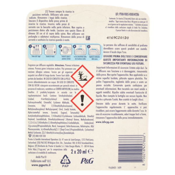 Ambi Pur Profumatore per Ambienti Elettrico Ricarica 3Volution, Risveglio Primaverile 2 x 20 ml