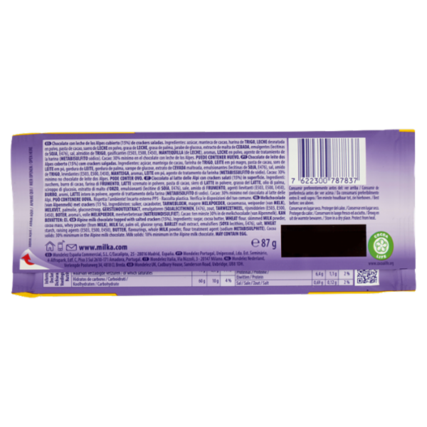 Milka Tuc Sandwich, tavoletta di cioccolato al latte 100% Alpino con Tuc Cracker - 87g