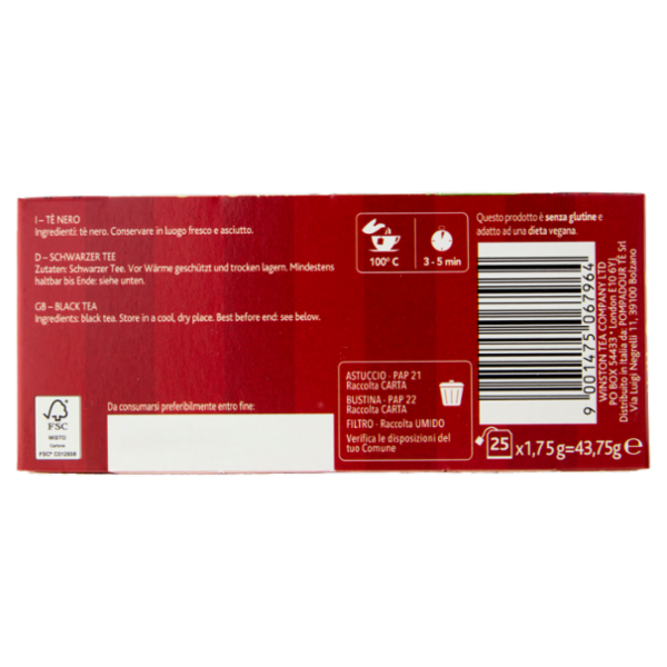 Sir Winston Tea Bridgerton English Breakfast Tè Nero Classico 25 x 1,75 g