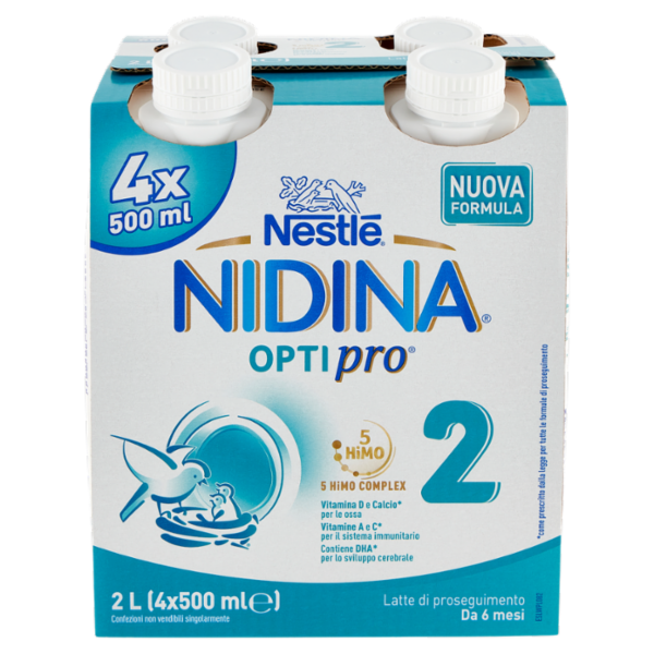 NESTLÉ NIDINA Optipro 2 Latte di proseguimento liquido da 6 mesi 4 Brick da 500ml (2L)
