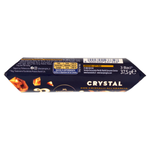 BACI PERUGINA Crystal Cioccolatini Fondenti all'Arancia ripieni al Gianduia Tubo 37,5g