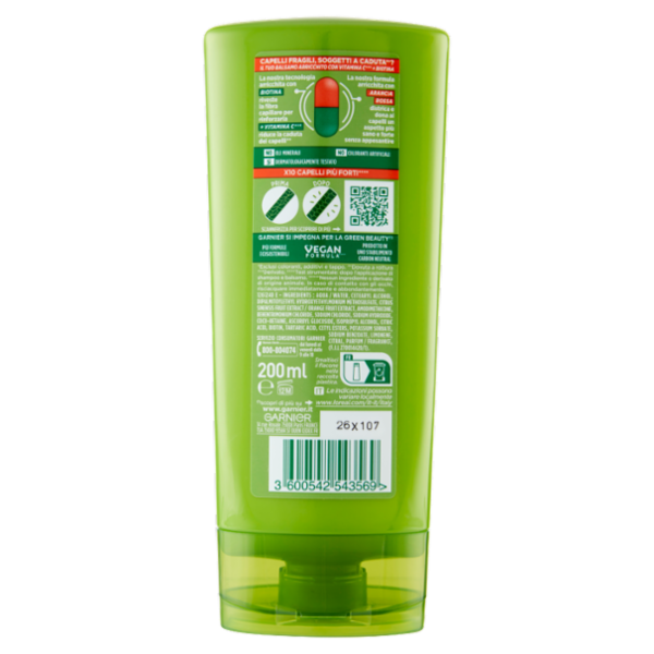 Garnier Fructis Balsamo Vitamine & Forza, balsamo fortificante, ideale per capelli fragili, 200 ml