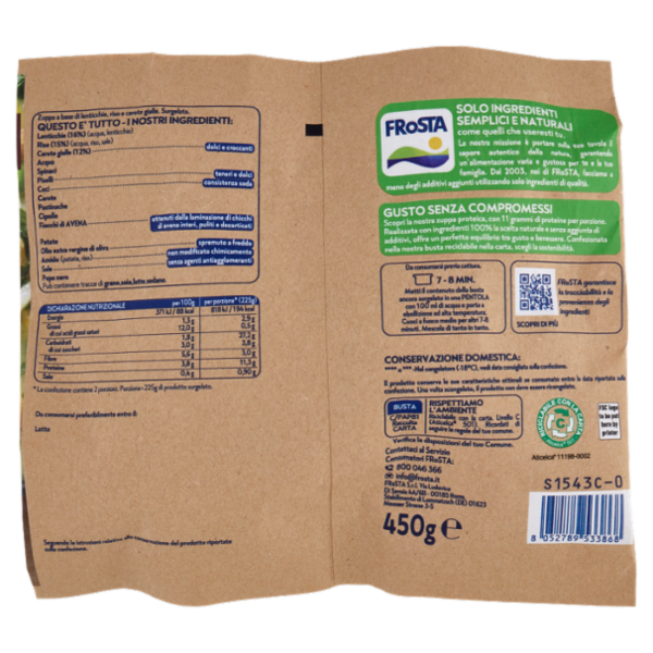 FRoSTA Zuppa Proteica con Riso e Carote Gialle 450 g