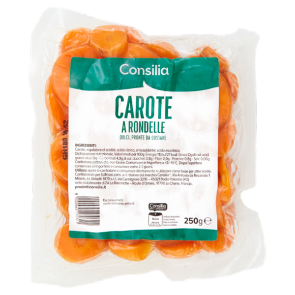 Consilia Carote a Rondelle Pulite, Precotte e pronte da Cucinare 250 g