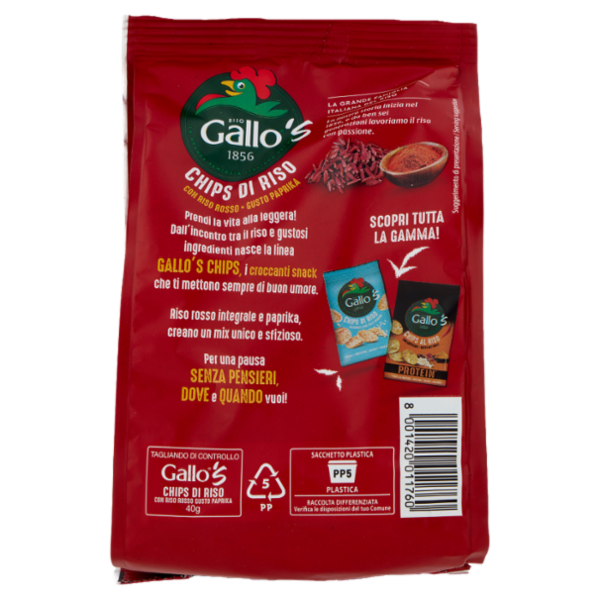 Riso Gallo's Chips di Riso con Riso Rosso Gusto Paprika 40 g