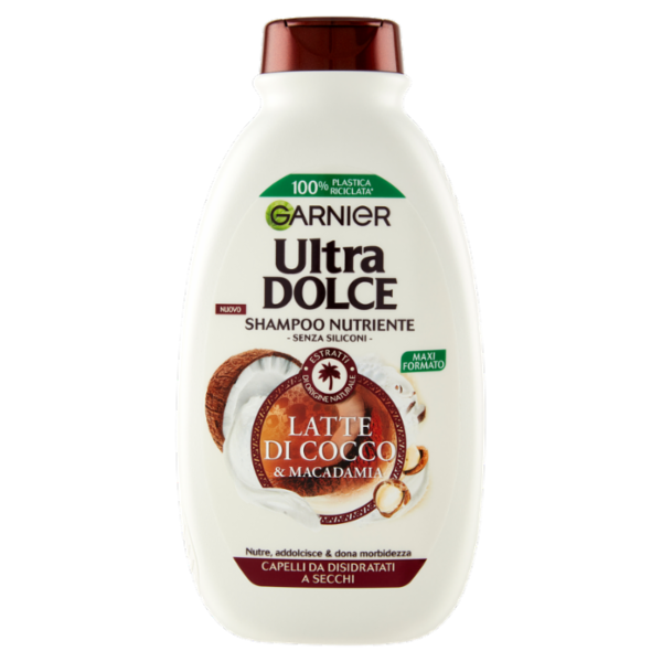 Garnier Shampoo Ultra Dolce Latte di Cocco e Macadamia, Capelli Morbidi e Setosi, 300 ml