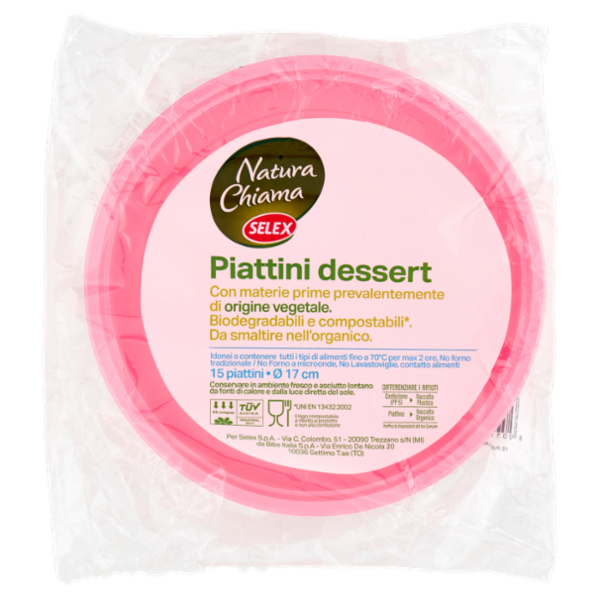 Selex Natura Chiama Piattini Biodegradabili e Compostabili Ecologici Rosa 15 pezzi