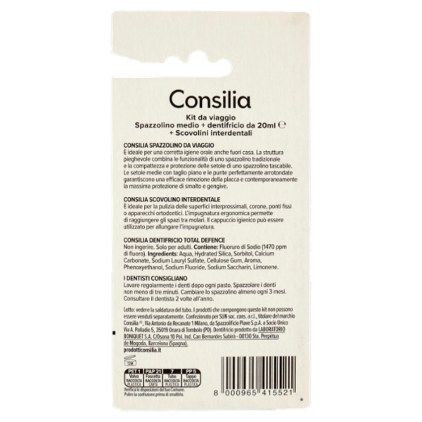 Consilia Kit Igiene Orale Dentifricio, Spazzolino Medio e Scovolino