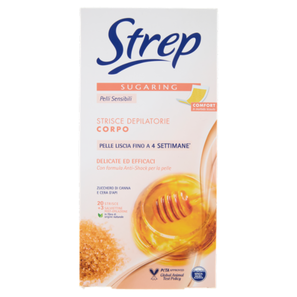 Strep Sugaring Strisce Depilatorie Corpo 20 Strisce + 3 Salviettine