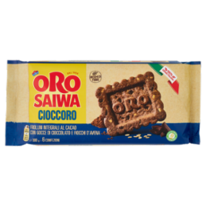 Oro Saiwa Cioccoro - Frollini Integrali Al Caca Con Gocce Di Cioccolato e Fiocchi D'avena - 300g