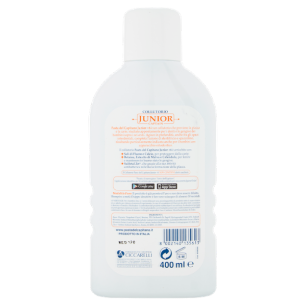 Pasta del Capitano Collutorio Junior Captain +6 anni Gusto Menta Dolce 400 ml