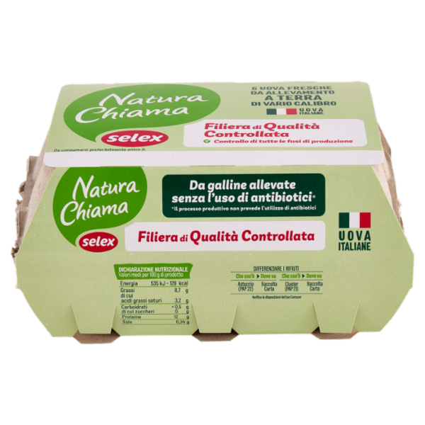 Selex Natura Chiama 6 Uova Fresche da Galline Allevate senza Uso di Antibiotici di Vario Calibro