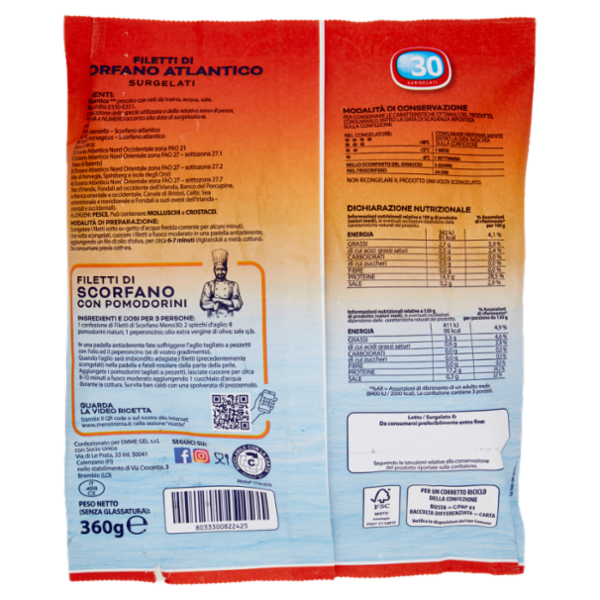Meno 30 Il Cuoco di Mare Filetti di Scorfano Atlantico Surgelati 360 g