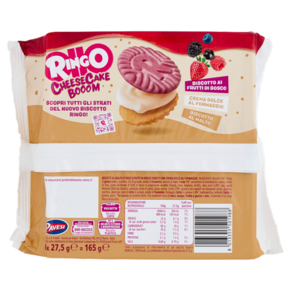 Ringo Cheesecake Biscotto Gusto Cheesecake ai Frutti di Bosco Limited Edition Snack 6 Porzioni 165g