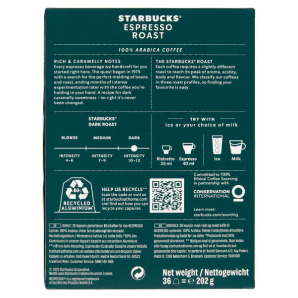 STARBUCKS Espresso Roast By Nespresso Caffè Espresso 36 capsule 202 g