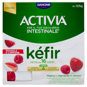 ACTIVIA Kéfir Al Cucchiaio, Fragola e Lampone, Con Autentici Lieviti e Probiotico Bifidus, 4x125g