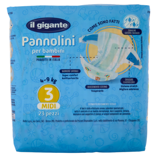 IL GIGANTE Pannolini per bambini 4-9 kg 3 Midi 23 pz