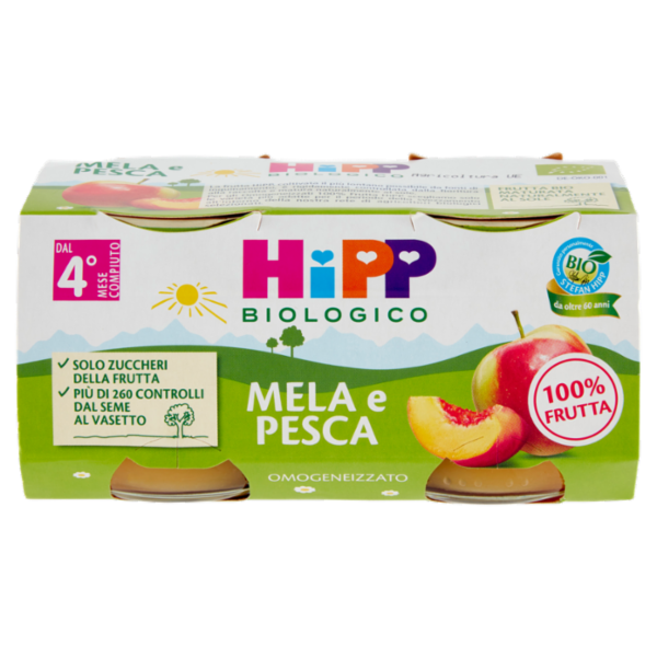 HiPP Biologico Mela e Pesca Omogeneizzato 2 x 80 g