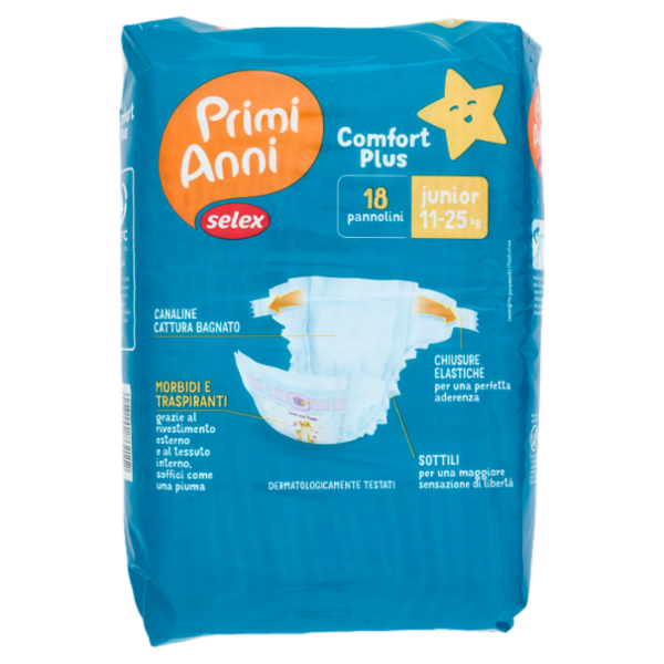 Selex Primi Anni Pannolini per Bambini Dry Comfort Junior 11-25 kg 18 pezzi