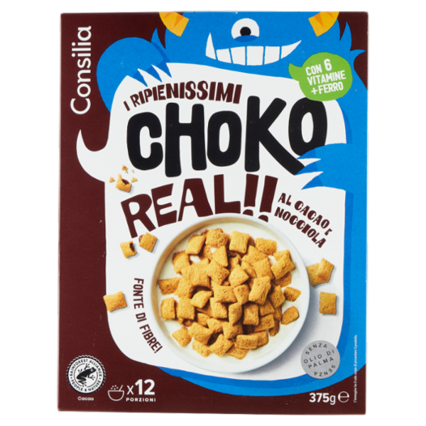 Consilia Choko Real Cereali Ripieni di Crema al Cacao e Nocciola 375 g