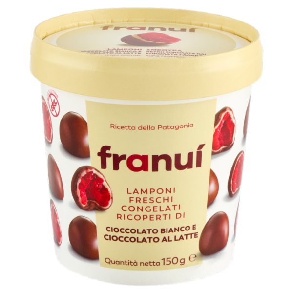 franuí Lamponi Freschi Congelati Ricoperti di Cioccolato Bianco e Cioccolato al Latte 150 g