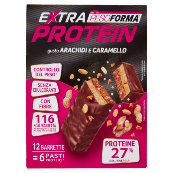Pesoforma Extra Protein Barrette Gusto Arachidi e Caramello, 6 pasti proteici, 12 barrette x 31g