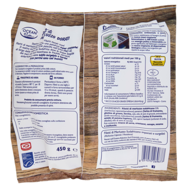 Ocean 47 Filetti di Merluzzo Dorati Surgelati 450 g