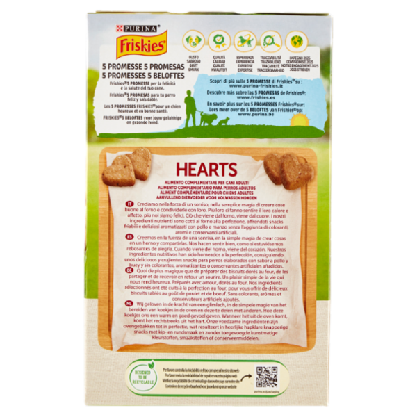 PURINA FRISKIES Biscotti Hearts Snack cane aromatizzati con pollo e manzo scatola 350 g