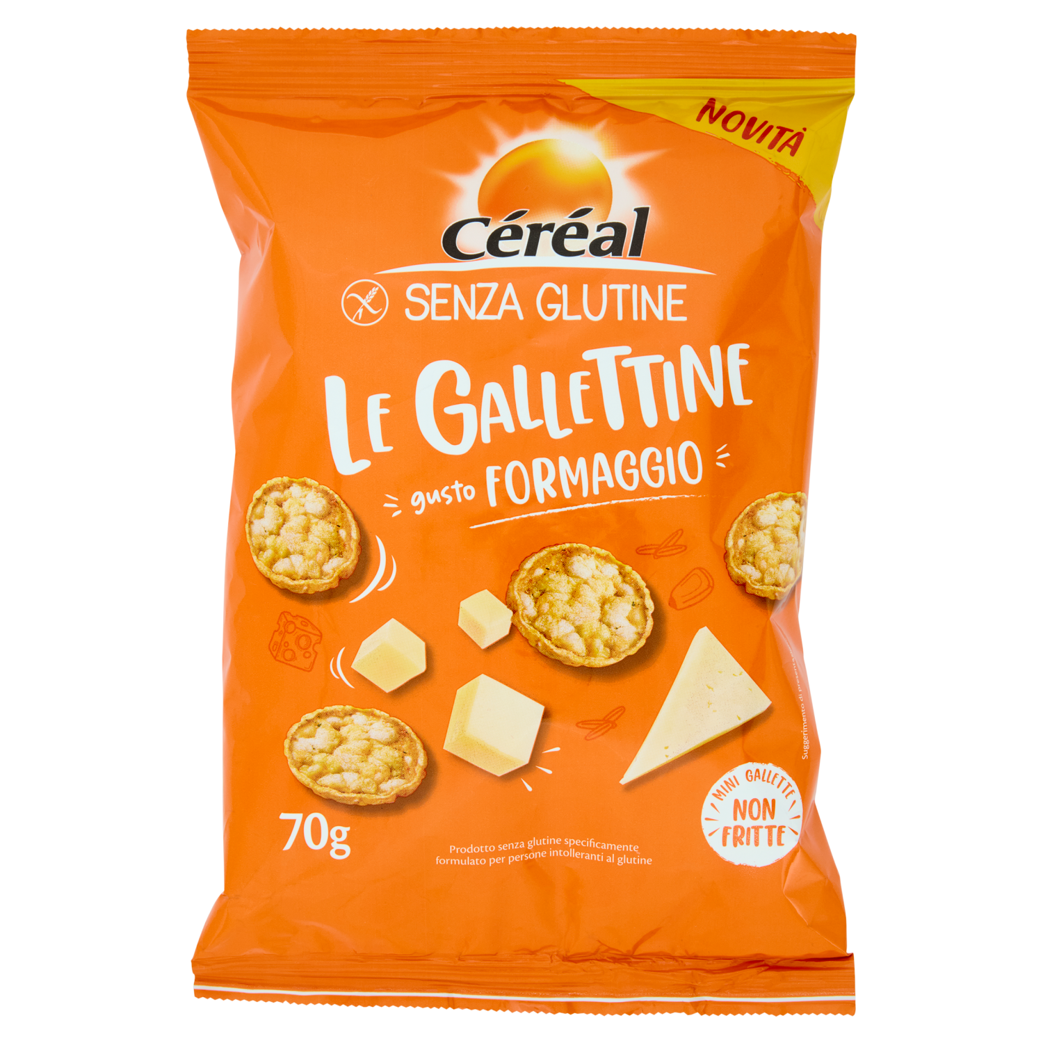 Céréal Senza Glutine Le Gallettine, gusto Formaggio, mini gallette ai cereali non fritte - 70 g - Cereal