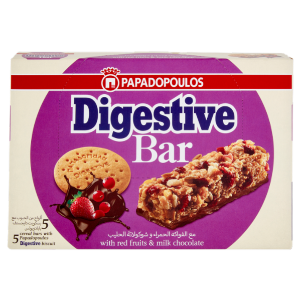 Papadopoulos Digestive Bar with red fruits & milk chocolate 5 x 28 g