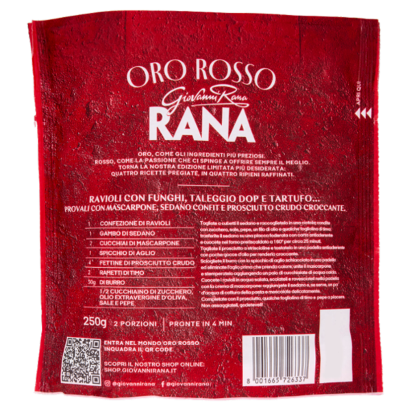 Giovanni Rana Oro Rosso Ravioli con Funghi, Taleggio DOP e Tartufo Nero 250 g