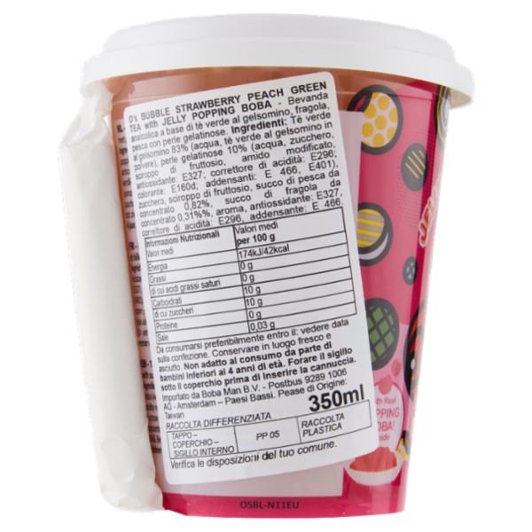 O's Bubble Jelly Popping Boba Strawberry Peach Green Tea 350 ml