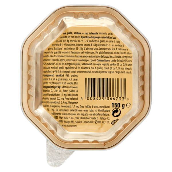 Cesar scelta dello chef con Pollo, Verdure e Riso Integrale 150 g